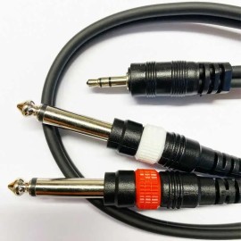 1M Audio Cable, Twin 6.35mm - 3.5mm stereo Minijack, Black