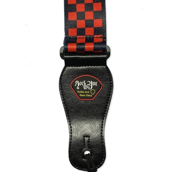 RockYou 2″ Polyester Adjustable Guitar Strap, Pic Holder, BLACK & RED CHECKER