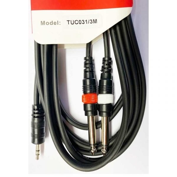 Koda 3M Audio Cable, Twin 6.35mm Mono Jack – 3.5mm Stereo Minijack, Black