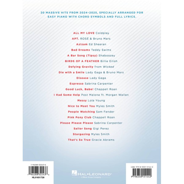 Piano Vocal Guitar Chart Hits of 2024-2025