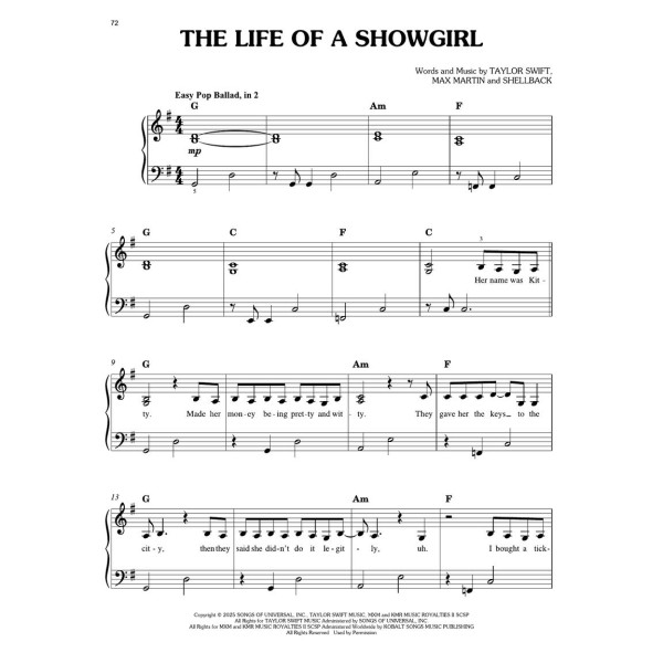 Taylor Swift - The Life of a Showgirl (Easy Piano)